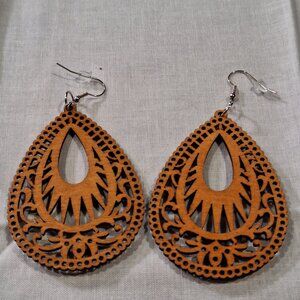 Wood Carved Exotic style dangle Earrings
